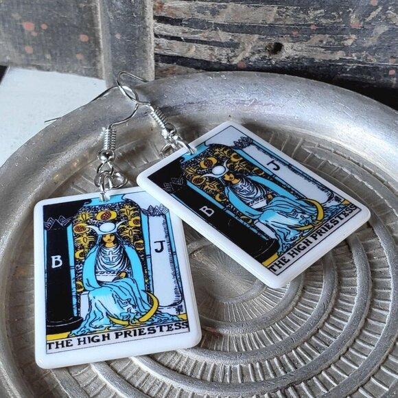 Mystical Tarot Card The High Priestess Oracle Archetype Lightweight Earrings - Picture 1 of 6